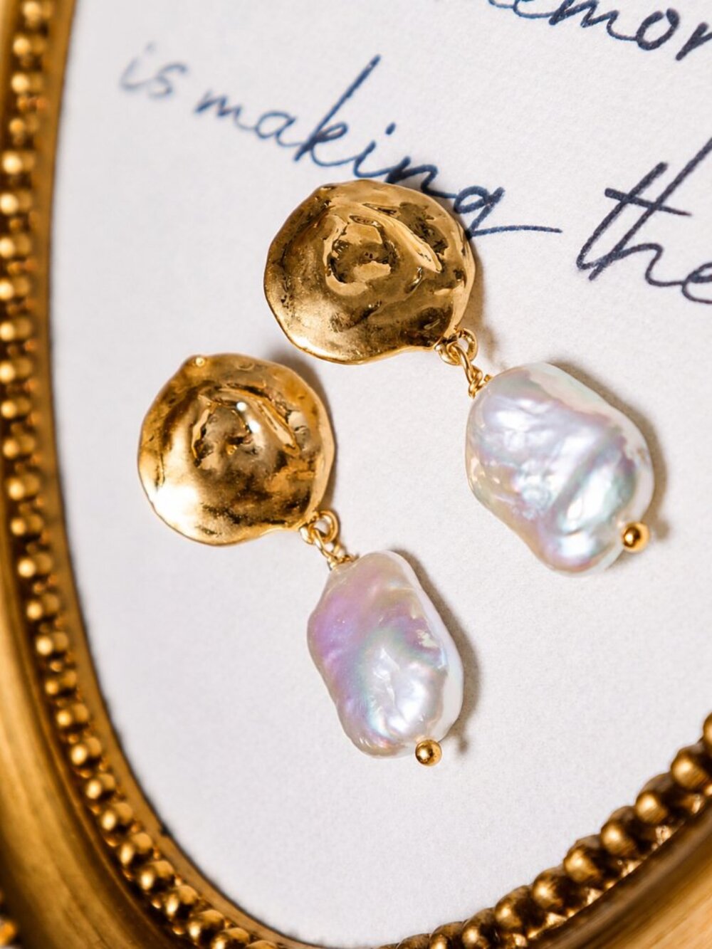 Vintage Baroque Freshwater Pearl Drop Earrings 14K Gold Plated Brass